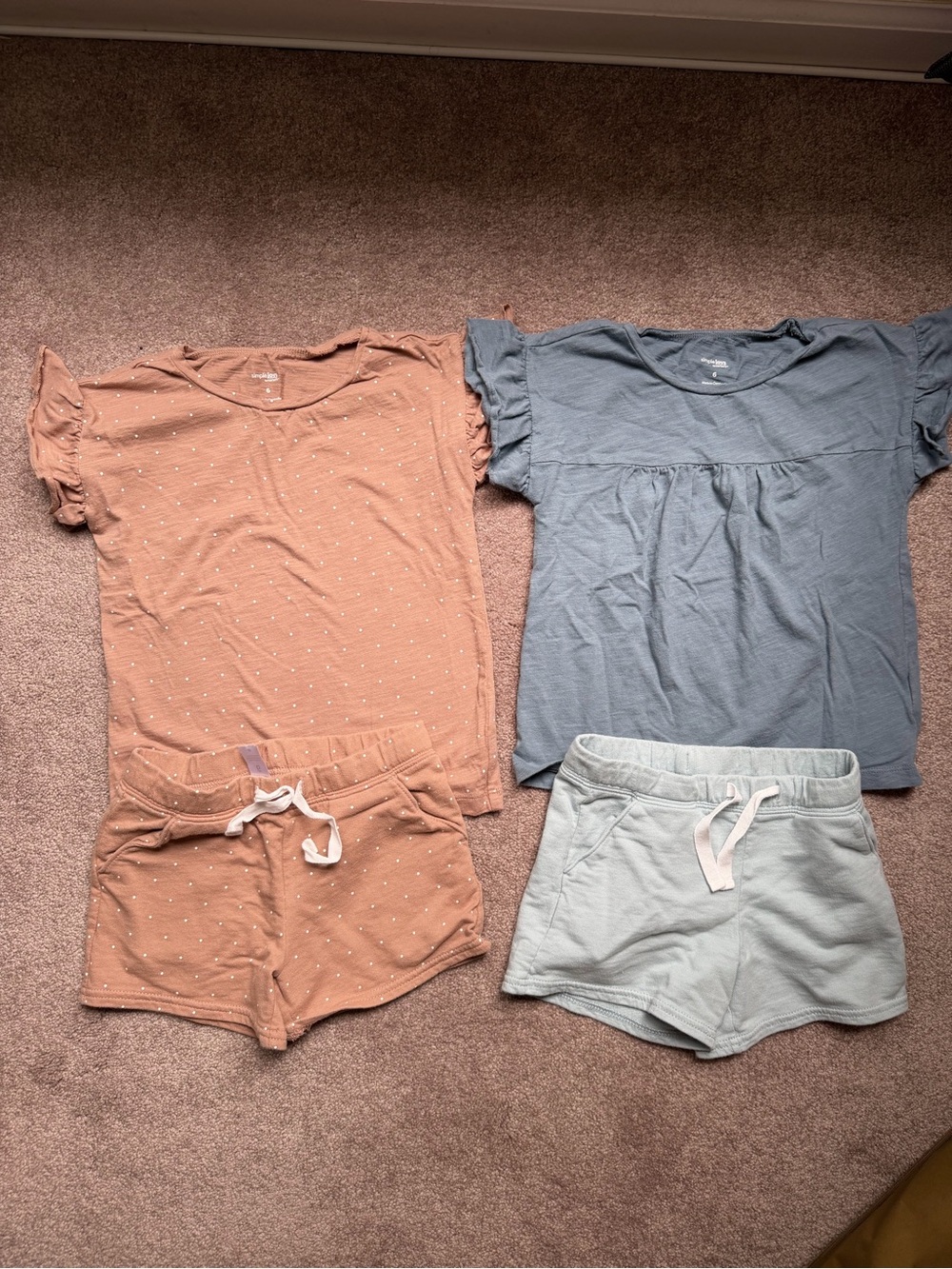 Girls Short Sleeve Tee & Shorts Set - Rust, Slate Blue & Light blue